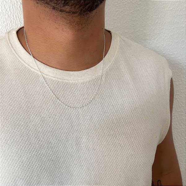 Colar de Prata 925 Elos Amassados – 60cm | Corrente Fina 2mm