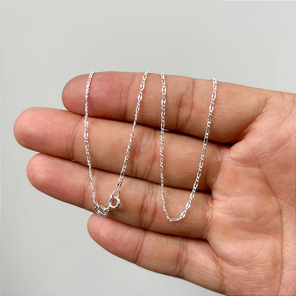 Colar de Prata 925 Elos Amassados – 60cm | Corrente Fina 2mm