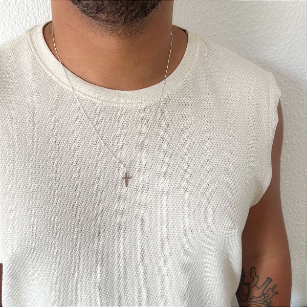 Cordão Masculino com Crucifixo em Prata - 60cm