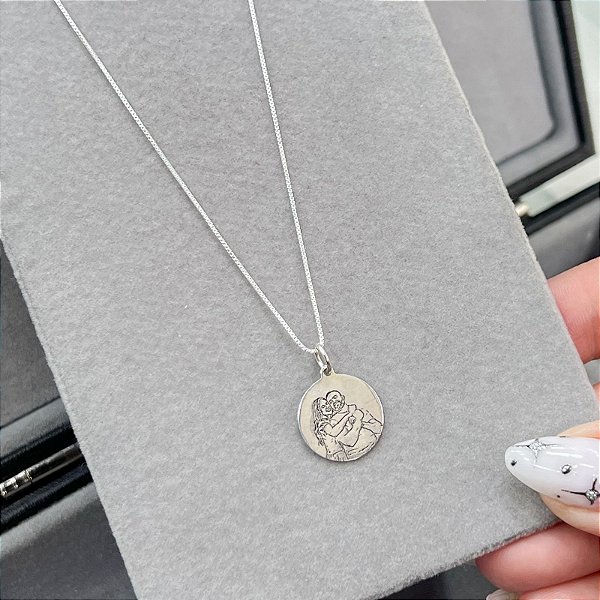 Pingente Foto Gravada Formato Redondo em Prata - Tamanho M