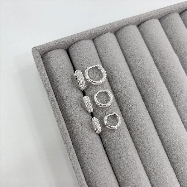 Mix Trio de Argolas Cravejadas Click em Prata
