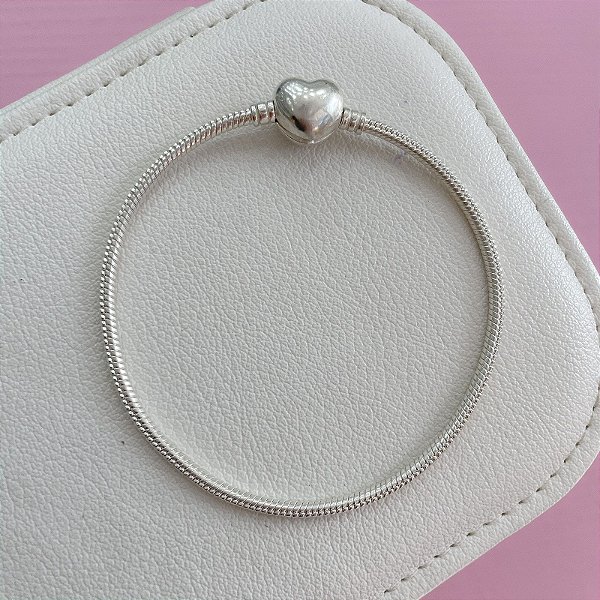 Pulseira Momentos com Fecho Coração Liso em Prata