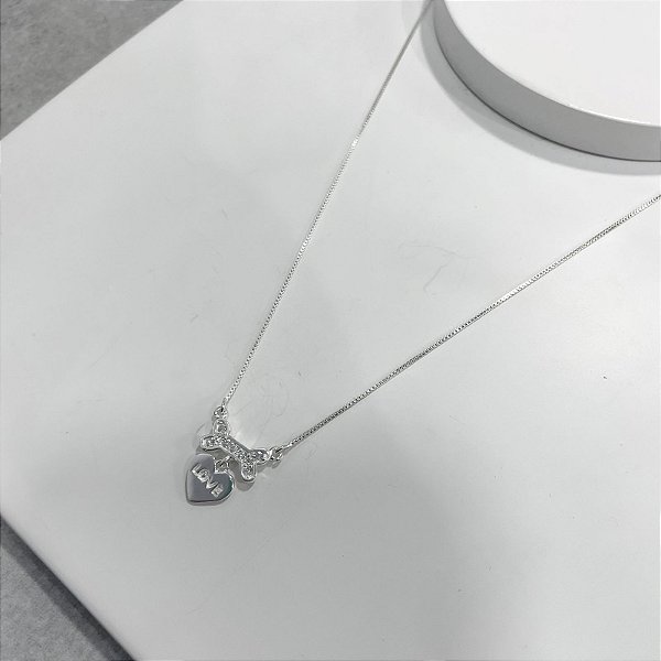 Colar Love Pet em Prata Cravejado com Zircônias