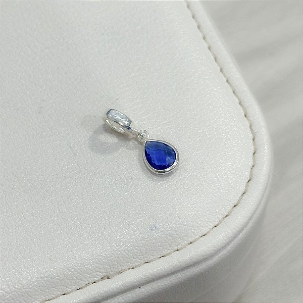 Berloque Gota Azul em Prata