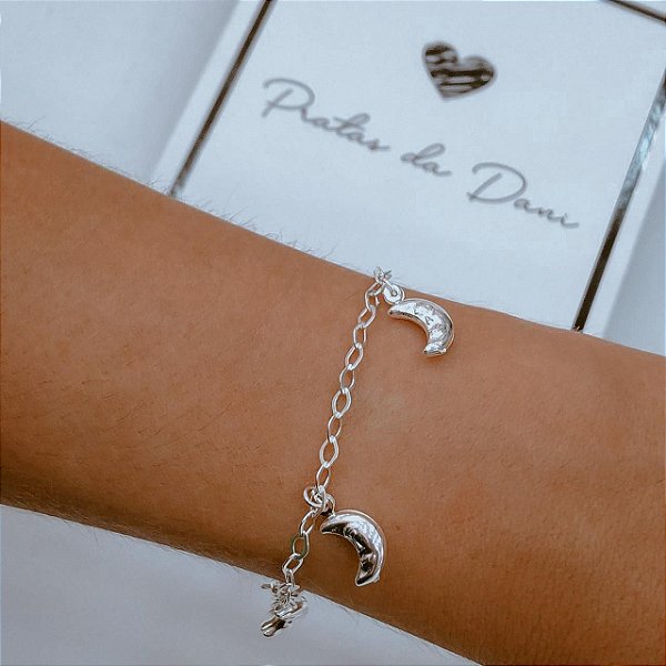 Pulseira Luas Penduradas em Prata
