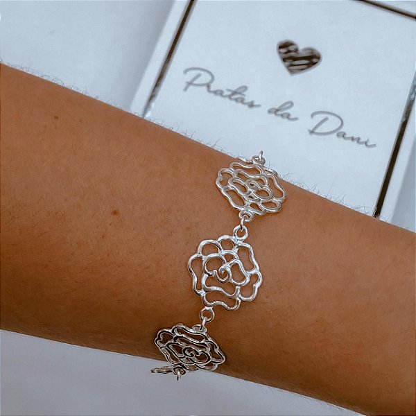 Pulseira Rosas em Prata