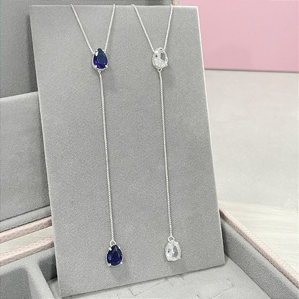 Colar Gravatinha em Prata com Gotas de Zircônia