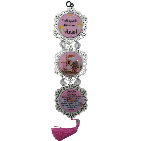 Adorno Anjo da Guarda Triplo em MDF Rosa