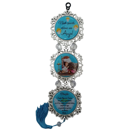 Adorno Anjo da Guarda Triplo em MDF Azul