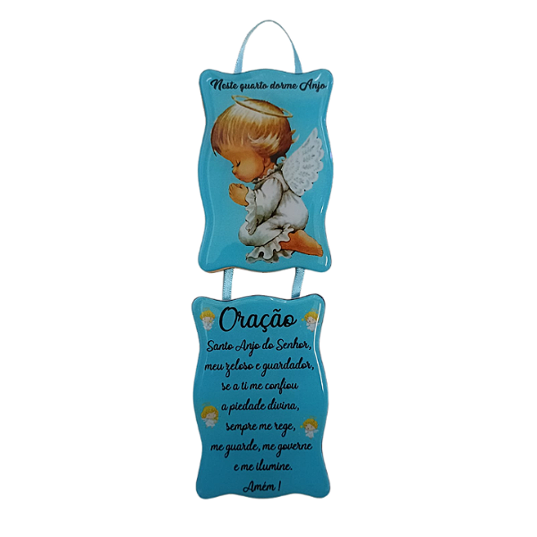 Adorno Santo Anjo Duplo com Fita Azul