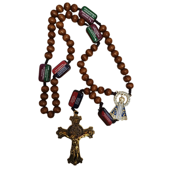 Terço NS Aparecida Madeira com Cruz Metal