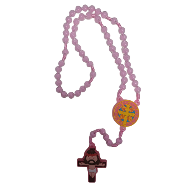 Terço Infantil São Bento Borracha Rosa