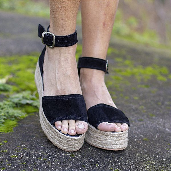 Espadrille Flatform em Couro Camurça Preta
