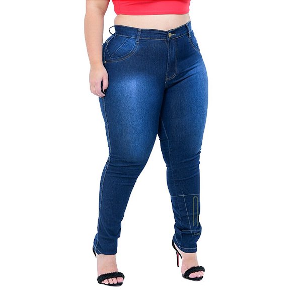 Calça jeans plus size modelo basico sem detalhes lavagem azul - Ninas  boutique