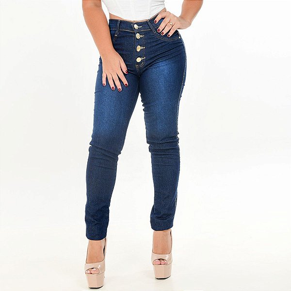 Calça Jeans Skinny Com 3 Botões Azul Escuro ref.033