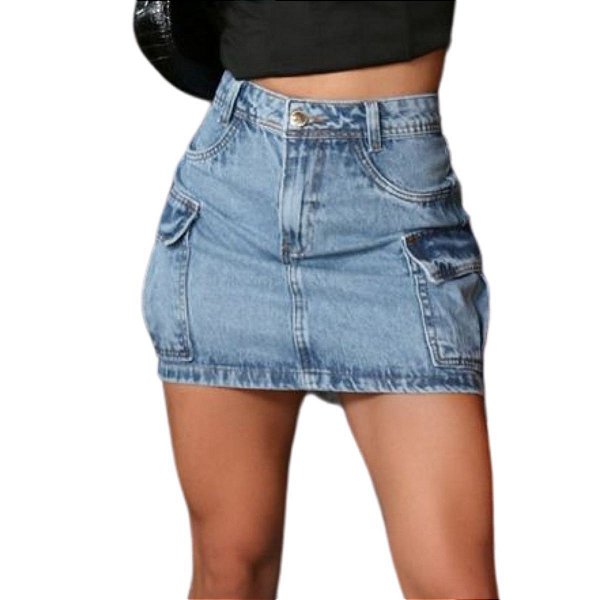 Mini Saia Jeans Cargo