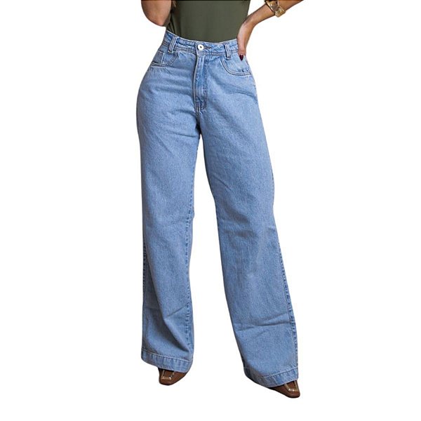 Calça Wide Leg Barra Grossa  lavagem media