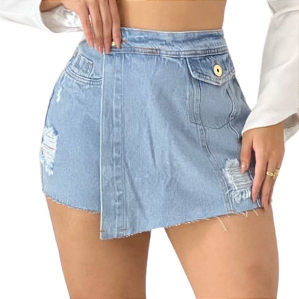 Shorts Saia Jeans Feminino Com Bolso