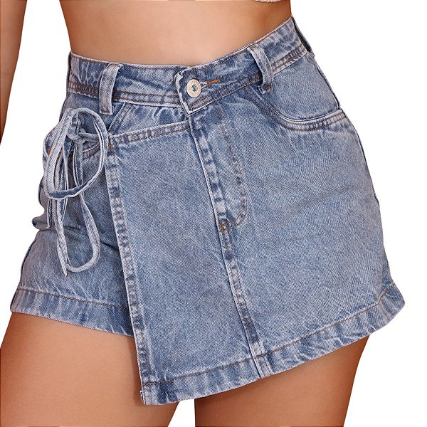 Shorts Saia Com Detalhe De Laço Lavagem Media