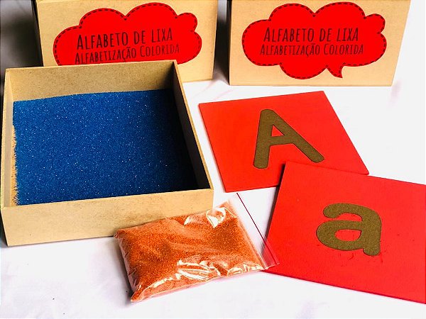 Kit 2 Alfabetos De Lixa + 1 Caixa De Escrita Letra Bastão