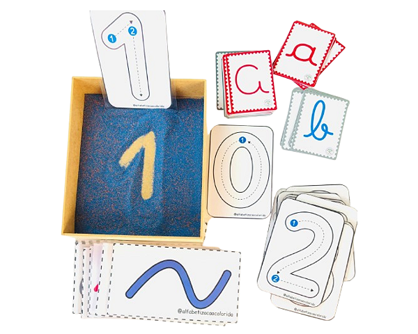 Caixa De Escrita Números, Abs e Alfabeto letra Cursiva