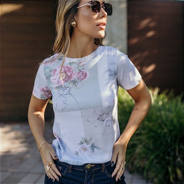 Blusa modal manga curta estampada