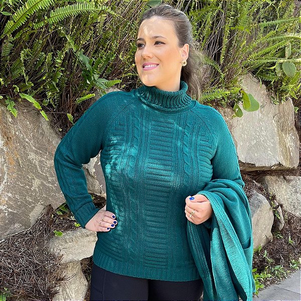 Blusa de malha trabalhada com gola alta