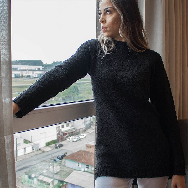 Blusa longa manga raglã fio de coco