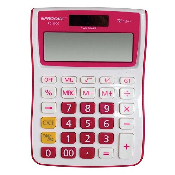 Calculadora de Mesa Procalc PC100 12 Dígitos Branco e Pink