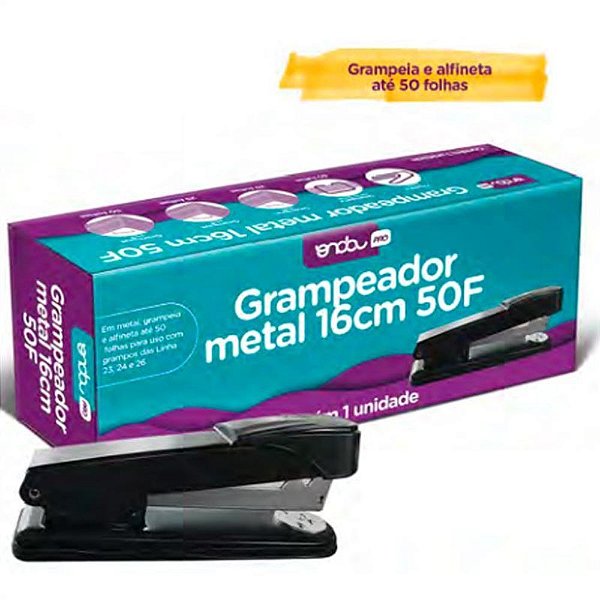 Grampeador Metal 16cm Pra 50 Folhas - Onda - Clips Papelaria - Casa |  Escola | Escritório