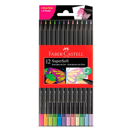 Lápis de Cor Supersoft 6 Neon + 6 Pastel, Supersoft, Multicolorido