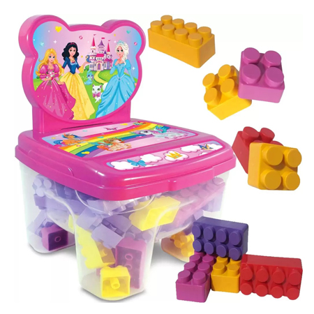 Cadeira Infantil Cadeirinha Rosa Blocos de Montar 160 peças
