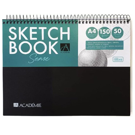Caderno Sketchbook Espiral Capa Plástica A4 Académie Sense 150 G 50 Folhas