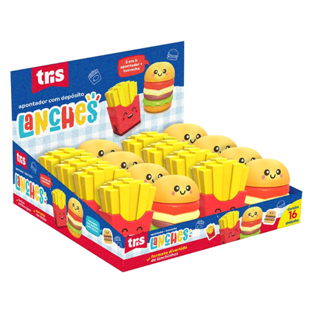 Apontador com Depósito - Borracha Lanches - Cores Sortidas - Tris