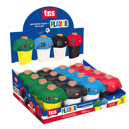 Apontador Duplo com Depósito + Borracha Player – Cores Sortidas