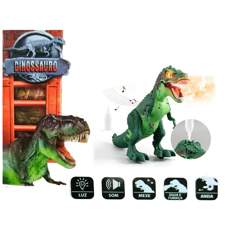 Brinquedo Dinossauro Solta Fumaça De Verdade Anda Som E Luz - Fun Game