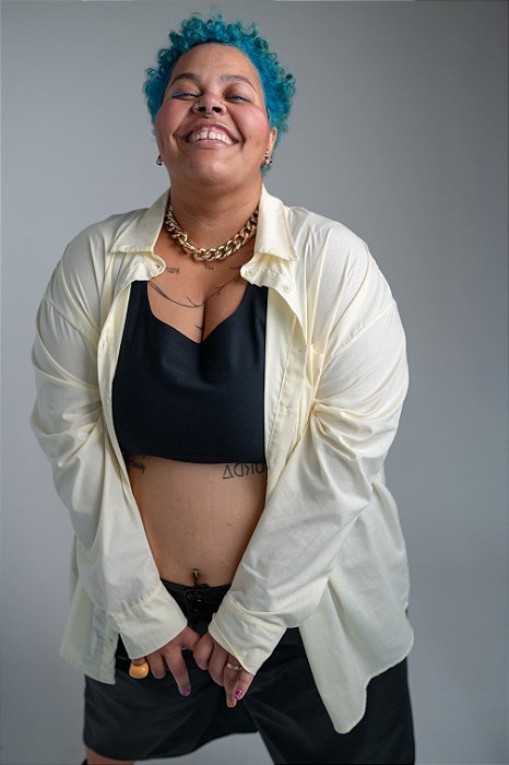 Camisa Tricoline Alongada Amarela - Plus Size