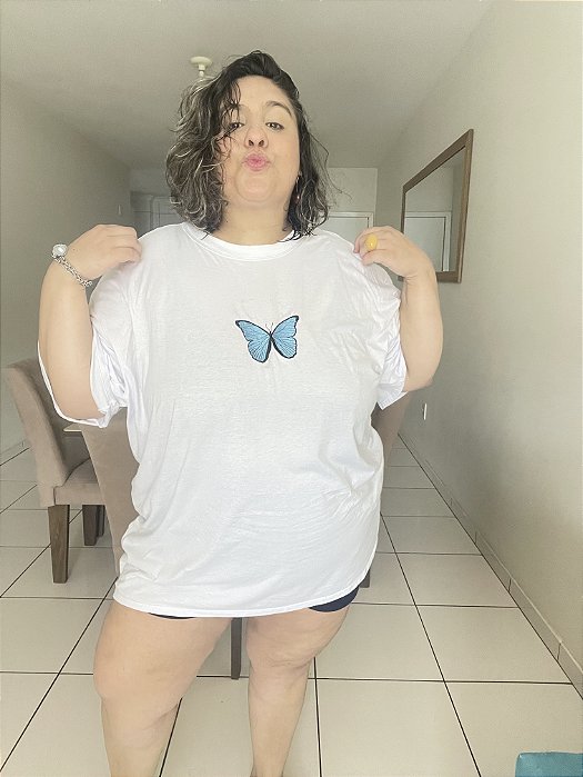 Camiseta Butterfly Branca - Plus Size
