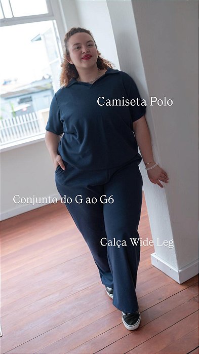 Conjunto Camiseta Polo e Calça Wide Leg - Plus Size