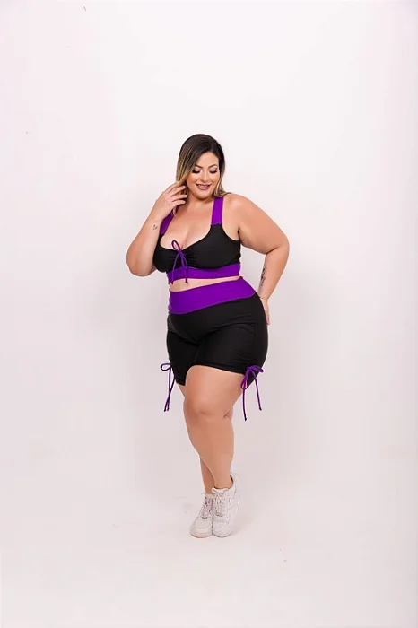 Conjunto Fitness Tereza - Preto com Lilás