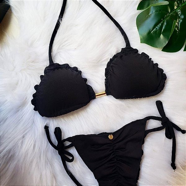 Biquíni cortininha preto liso Clearance