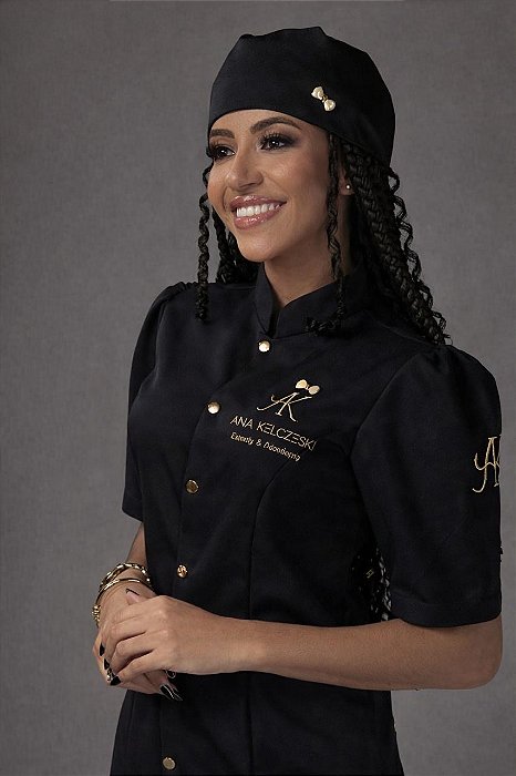 Jaleco Alyne Preto Manga Curta