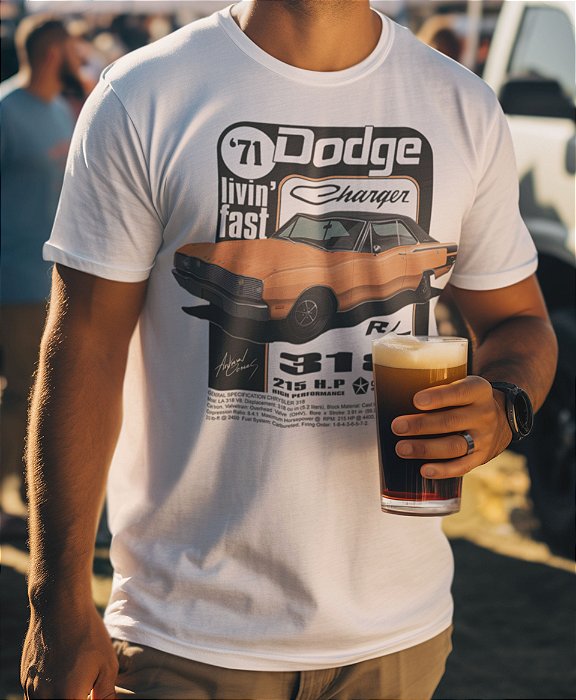 Camiseta Dodge Charger '71 (Amarelo Boreal)