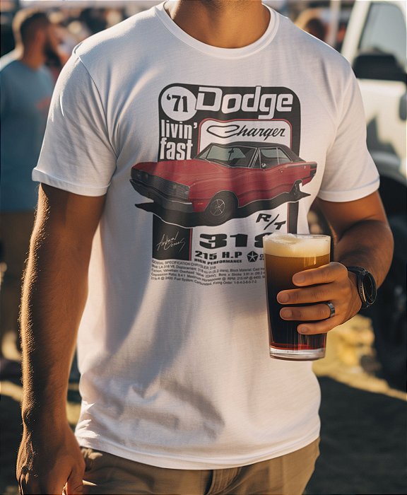 Camiseta Dodge Charger '71 (Vermelho Etrusco)