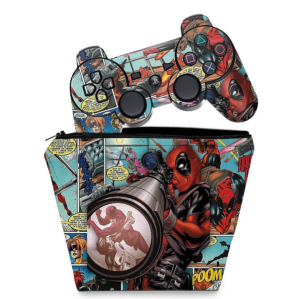 KIT Capa Case e Skin PS3 Controle - Deadpool