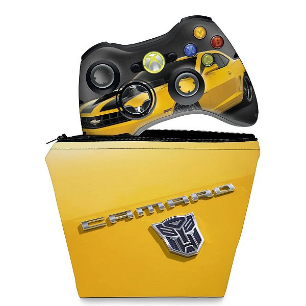 KIT Capa Case e Skin Xbox 360 Controle - Transformers Camaro