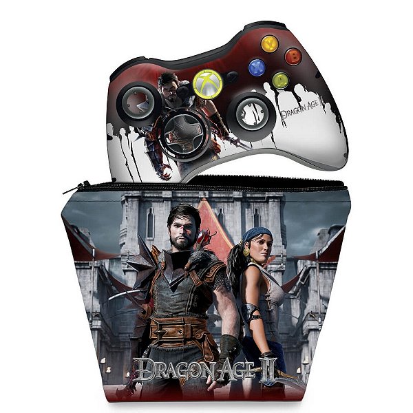 KIT Capa Case e Skin Xbox 360 Controle - Dragon Age 2