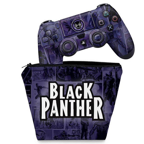 KIT Capa Case e Skin PS4 Controle  - Pantera Negra Comics