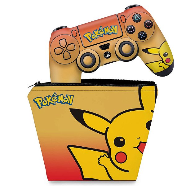 KIT Capa Case e Skin PS4 Controle  - Pokemon Pikachu