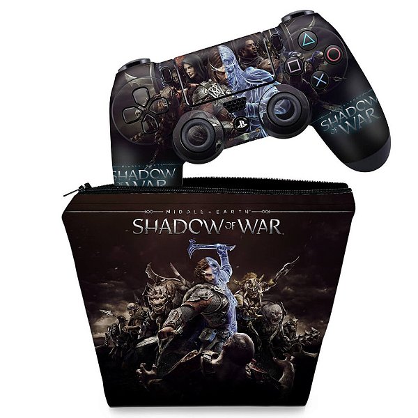 KIT Capa Case e Skin PS4 Controle  - Shadow Of War